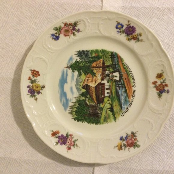 Bauscher Weiden Bavaria Germany Hugo Schmidt Koblenz plate landscape Roses vtg - Picture 2 of 7